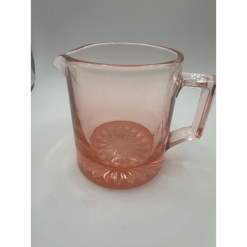 Vintage Pink Depression Glass Creamer Pitcher Sunburst Starburst Base 3.25in